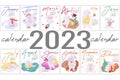 Vertical Calendar with illustrations of rabbits for each month of the year, calendar for 2023